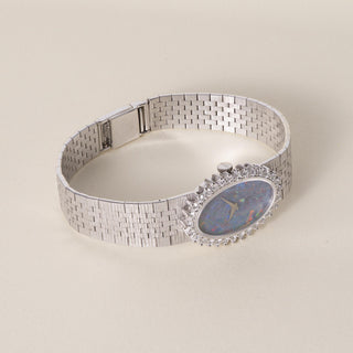Vintage L.U.C Chopard Oval Opal Dial and Diamond Ladies 18K Gold Cocktail Watch