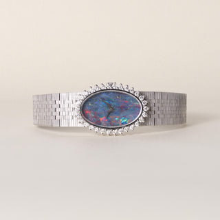 Vintage L.U.C Chopard Oval Opal Dial and Diamond Ladies 18K Gold Cocktail Watch