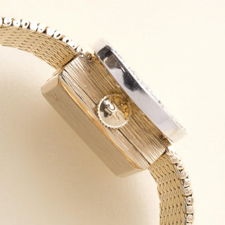 Vintage 14K Mesh Gold Hamilton Hidden Dial Diamond Cocktail Bracelet Watch