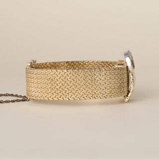 Vintage 14K Mesh Gold Hamilton Hidden Dial Diamond Cocktail Bracelet Watch