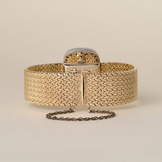 Vintage 14K Mesh Gold Hamilton Hidden Dial Diamond Cocktail Bracelet Watch