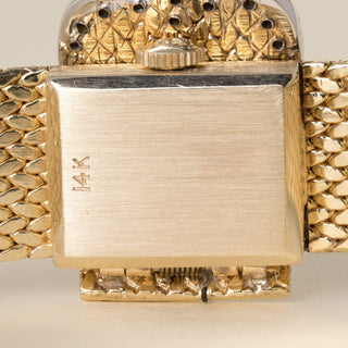Vintage 14K Mesh Gold Hamilton Hidden Dial Diamond Cocktail Bracelet Watch