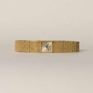 Vintage 1960s Piaget 18K Gold Square Champagne Dial Back Wind Bracelet Watch
