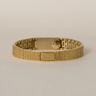 Vintage 1960s Piaget 18K Gold Square Champagne Dial Back Wind Bracelet Watch