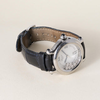 Vintage Chopard Happy Sport Diamonds and  Leather Strap S. Steel Watch