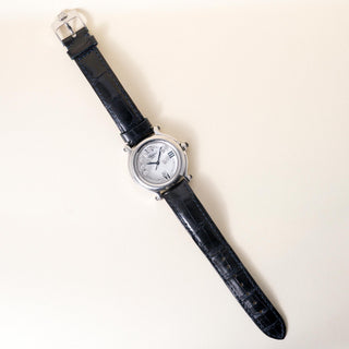 Vintage Chopard Happy Sport Diamonds and  Leather Strap S. Steel Watch