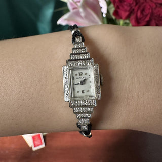 Vintage 1950's Hamilton Art Deco 14k Diamond Staircase Lady's Wristwatch