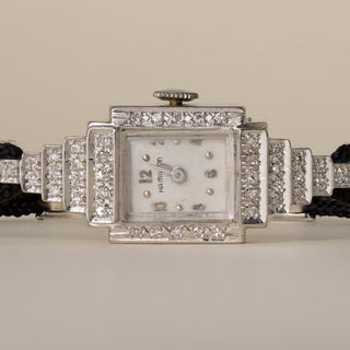 Vintage 1950's Hamilton Art Deco 14k Diamond Staircase Lady's Wristwatch