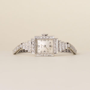 Art Deco Blancpain 1 carat Diamond Ladies Cocktail Watch 14K White Gold