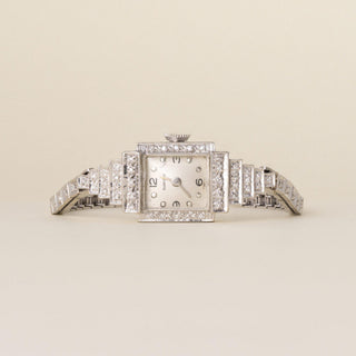 Art Deco Blancpain 1 carat Diamond Ladies Cocktail Watch 14K White Gold