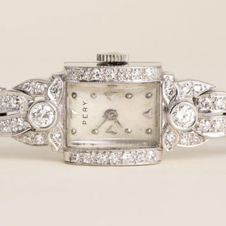 Vintage 1950s Art Deco Pery Platinum 2.50 Carat Diamond Cocktail Watch