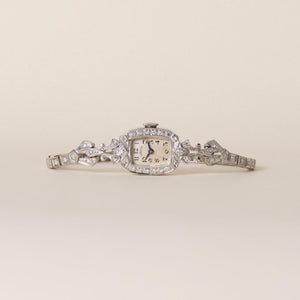 1930s Art Deco Hamilton 14K White Gold 0.77 CT Diamond Cocktail Bracelet Watch
