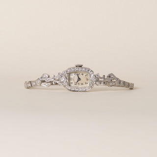 1930s Art Deco Hamilton 14K White Gold 0.77 CT Diamond Cocktail Bracelet Watch