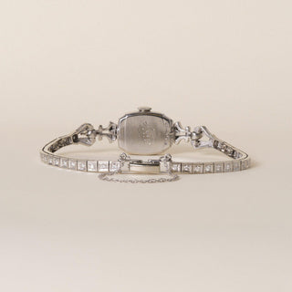 1930s Art Deco Hamilton 14K White Gold 0.77 CT Diamond Cocktail Bracelet Watch