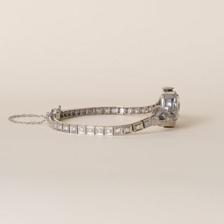 1930s Art Deco Hamilton 14K White Gold 0.77 CT Diamond Cocktail Bracelet Watch