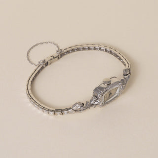 1930s Art Deco Hamilton 14K White Gold 0.77 CT Diamond Cocktail Bracelet Watch