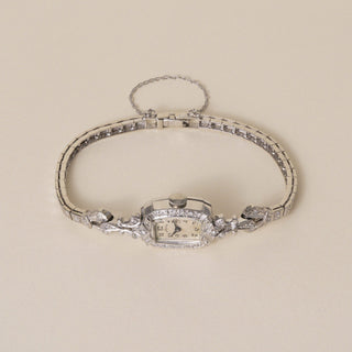 1930s Art Deco Hamilton 14K White Gold 0.77 CT Diamond Cocktail Bracelet Watch
