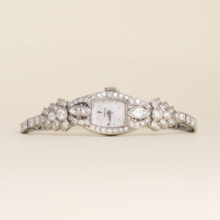 Art Deco Hamilton 14K Gold 5 Carats Marquise Diamond Cocktail Watch