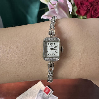 Art Deco Vintage 1960s Omega 14K White Gold 1 Carat Diamond Cocktail Watch
