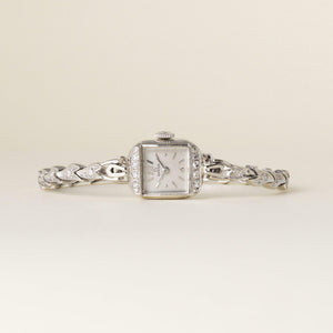 Art Deco Vintage 1960s Omega 14K White Gold 1 Carat Diamond Cocktail Watch