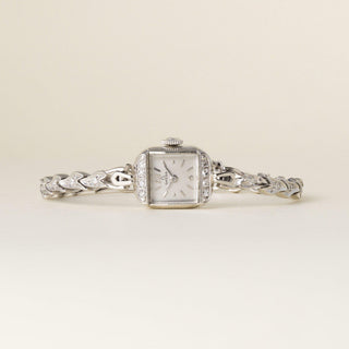 Art Deco Vintage 1960s Omega 14K White Gold 1 Carat Diamond Cocktail Watch