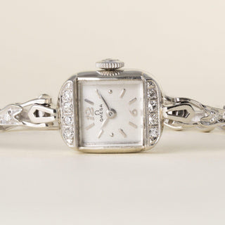 Art Deco Vintage 1960s Omega 14K White Gold 1 Carat Diamond Cocktail Watch