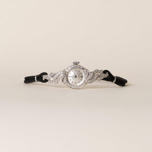 Vintage 1950s 14K White Gold Normandie Diamond Cocktail Watch