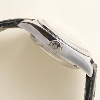 Vintage Rolex Oyster Perpetual Back Black Dial Leather Strap Watch