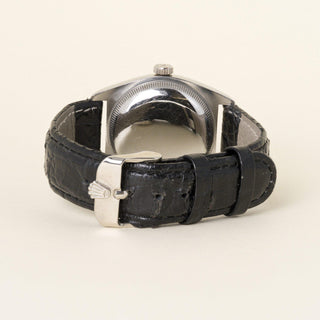 Vintage Rolex Oyster Perpetual Back Black Dial Leather Strap Watch