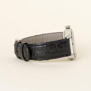 Vintage Rolex Oyster Perpetual Back Black Dial Leather Strap Watch