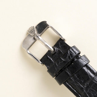 Vintage Rolex Oyster Perpetual Back Black Dial Leather Strap Watch