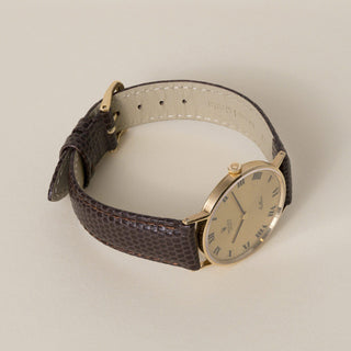 Vintage Rolex Cellini 18K Gold Champagne Dial Brown Leather Strap Watch