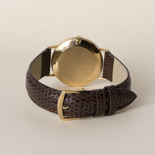 Vintage Rolex Cellini 18K Gold Champagne Dial Brown Leather Strap Watch