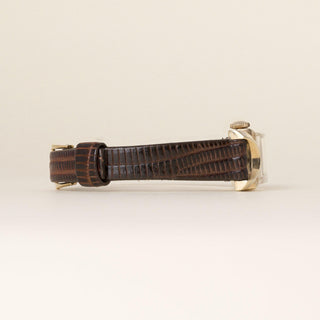 Vintage 1950s Hamilton Cocktail 14K Yellow Gold Manual Wind Lizard Strap Watch