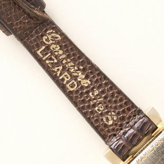 Vintage 1950s Hamilton Cocktail 14K Yellow Gold Manual Wind Lizard Strap Watch