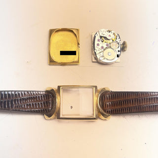 Vintage 1950s Hamilton Cocktail 14K Yellow Gold Manual Wind Lizard Strap Watch