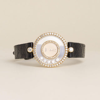 Vintage 1980s Chopard Happy Diamonds 18K Gold Diamond Bezel Watch