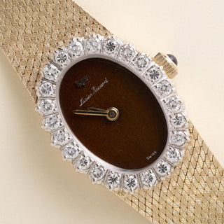 Vintage Lucien Piccard 14-Karat Yellow Gold Diamond Bezel Tiger Eye Watch