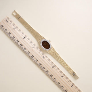 Vintage Lucien Piccard 14-Karat Yellow Gold Diamond Bezel Tiger Eye Watch