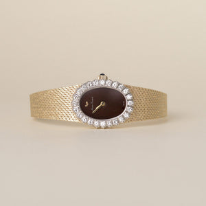 Vintage Lucien Piccard 14-Karat Yellow Gold Diamond Bezel Tiger Eye Watch