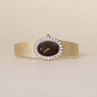 Vintage Lucien Piccard 14-Karat Yellow Gold Diamond Bezel Tiger Eye Watch