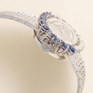 Omega De Ville Vintage 18-Karat White Gold Diamond and Blue Sapphire Watch