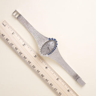 Omega De Ville Vintage 18-Karat White Gold Diamond and Blue Sapphire Watch