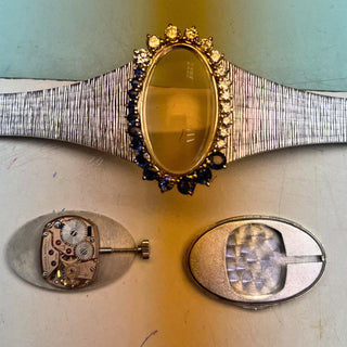 Omega De Ville Vintage 18-Karat White Gold Diamond and Blue Sapphire Watch