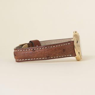 Vintage Rolex Cellini Peach Dial Brown Leather Strap 18K Yellow Gold Watch