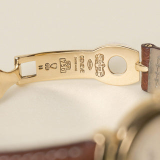Vintage Rolex Cellini Peach Dial Brown Leather Strap 18K Yellow Gold Watch