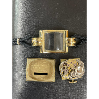 Vintage 1940s Le Coultre Square Dial 14K Yellow Gold Black Nylon Strap Watch