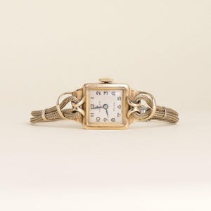 Vintage 1940s Rolex 9K Gold Square Dial Gold-Filled Wire Mesh Bracelet Watch