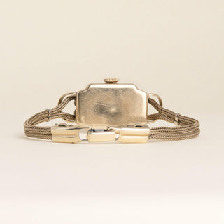 Vintage 1940s Rolex 9K Gold Square Dial Gold-Filled Wire Mesh Bracelet Watch
