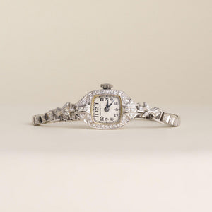 Vintage 1940s Hamilton Platinum and 14-Karat White Gold Diamond Cocktail Watch